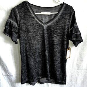 Billy T Ruffle Sleeve, V-neck  T-shirt NWT Medium mineral wash